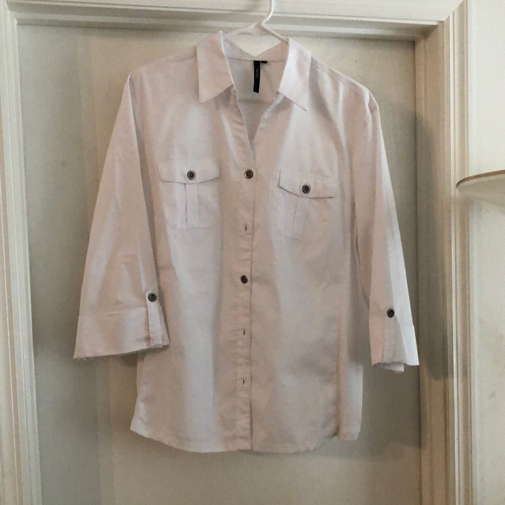 White Button-Up Shirt with small slight stain